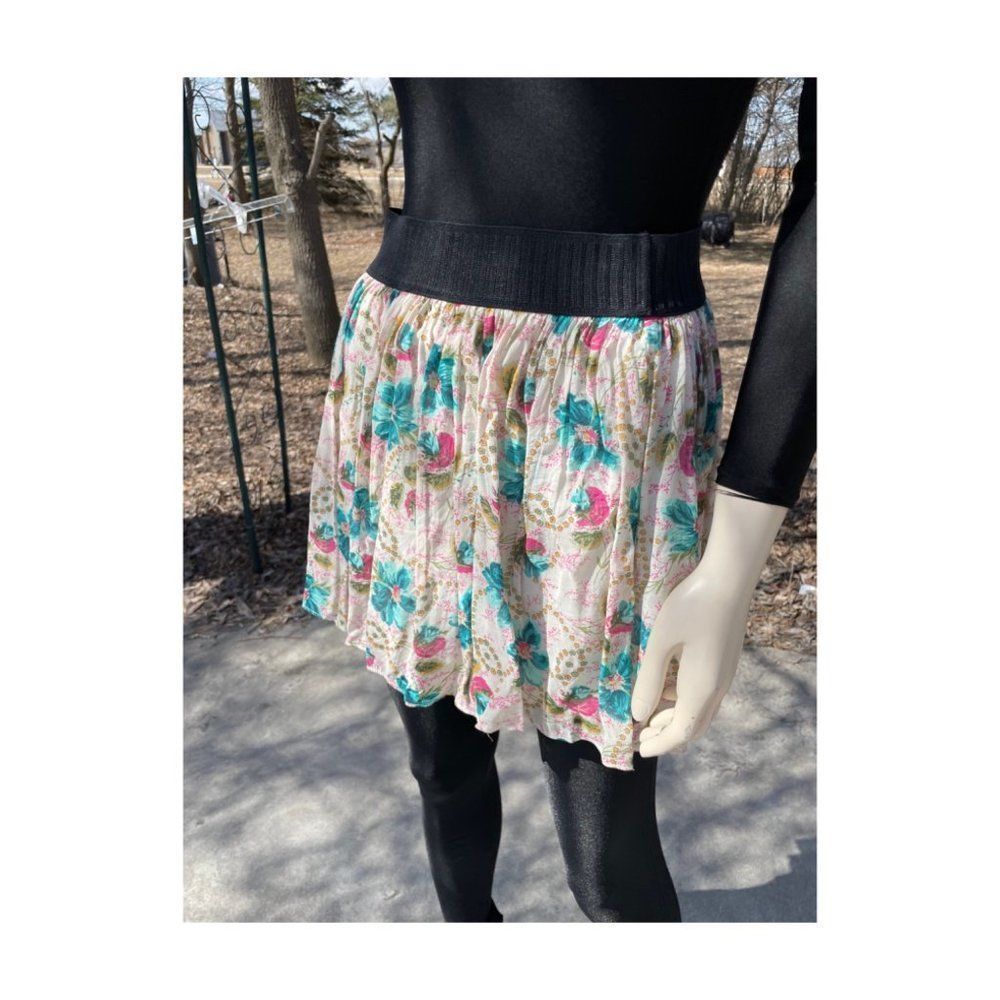 Y2K Forever 21 Jewel Tone Floral Skater Mini Skirt Chiffon Sz S